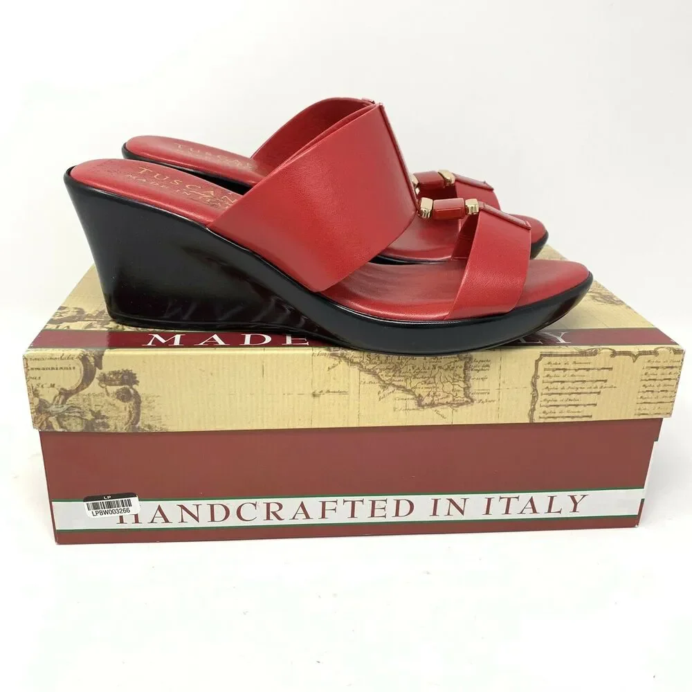 NIB Easy‎ Street Women's Benita Wedge Sandal Red Patent 7.5 X-Wide